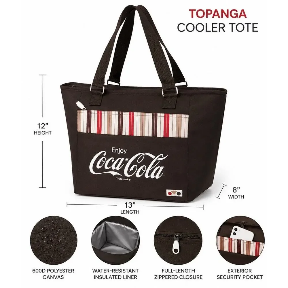NWT Coca Cola Brown Cooler Tote Bag Insulated Soft Beach Picnic Insulated Travel